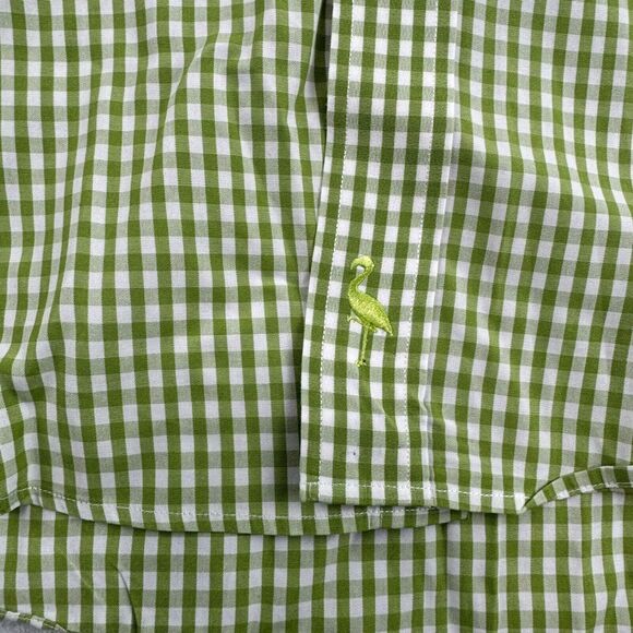 Tailorbyrd Shirt Mens Medium Green Gingham Plaid Flamingo Button Up* - Picture 6 of 12